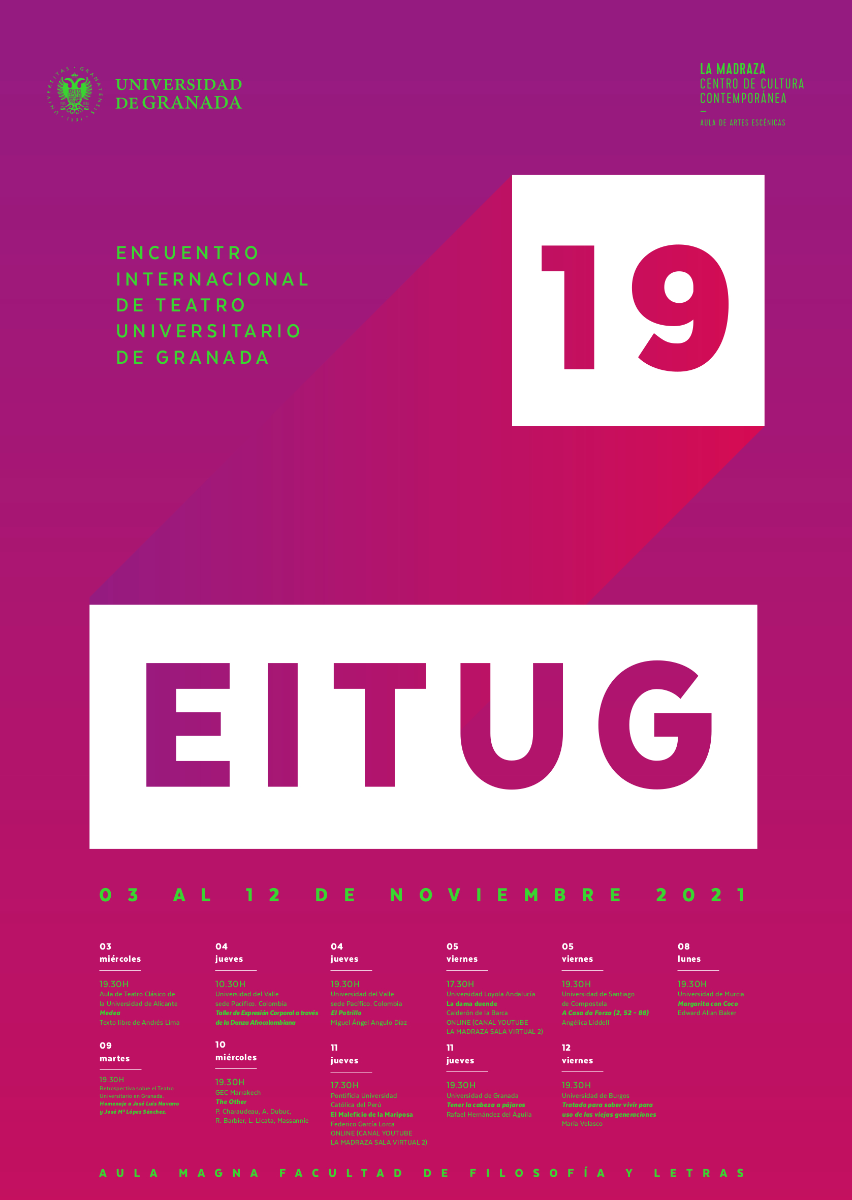 cartel del Encuentro Internacional de Teatro Universitario de Granada 2021