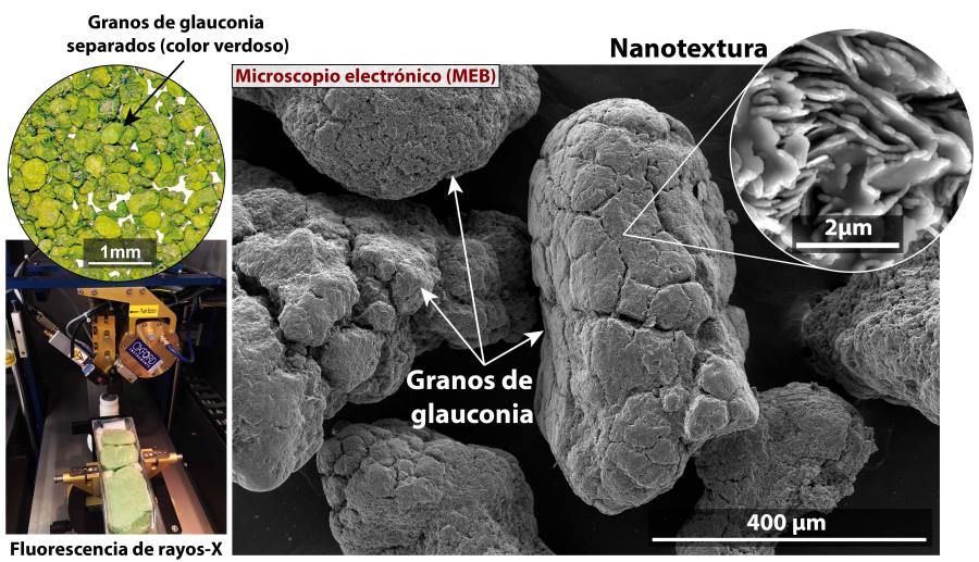 Glaucony grains observed under an electron microscope.