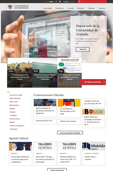Captura de la web de la Universidad de Granada