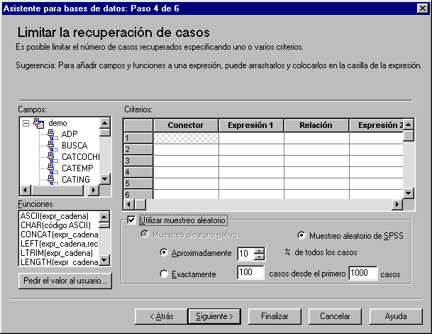 Cuadro de diálogo Limitar la recuperación de casos