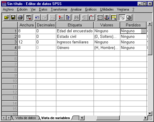 Definición de valores perdidos