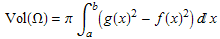  Vol(&Omega;) = &pi;&int;_a^b (g(x)^2 - f(x)^2) x