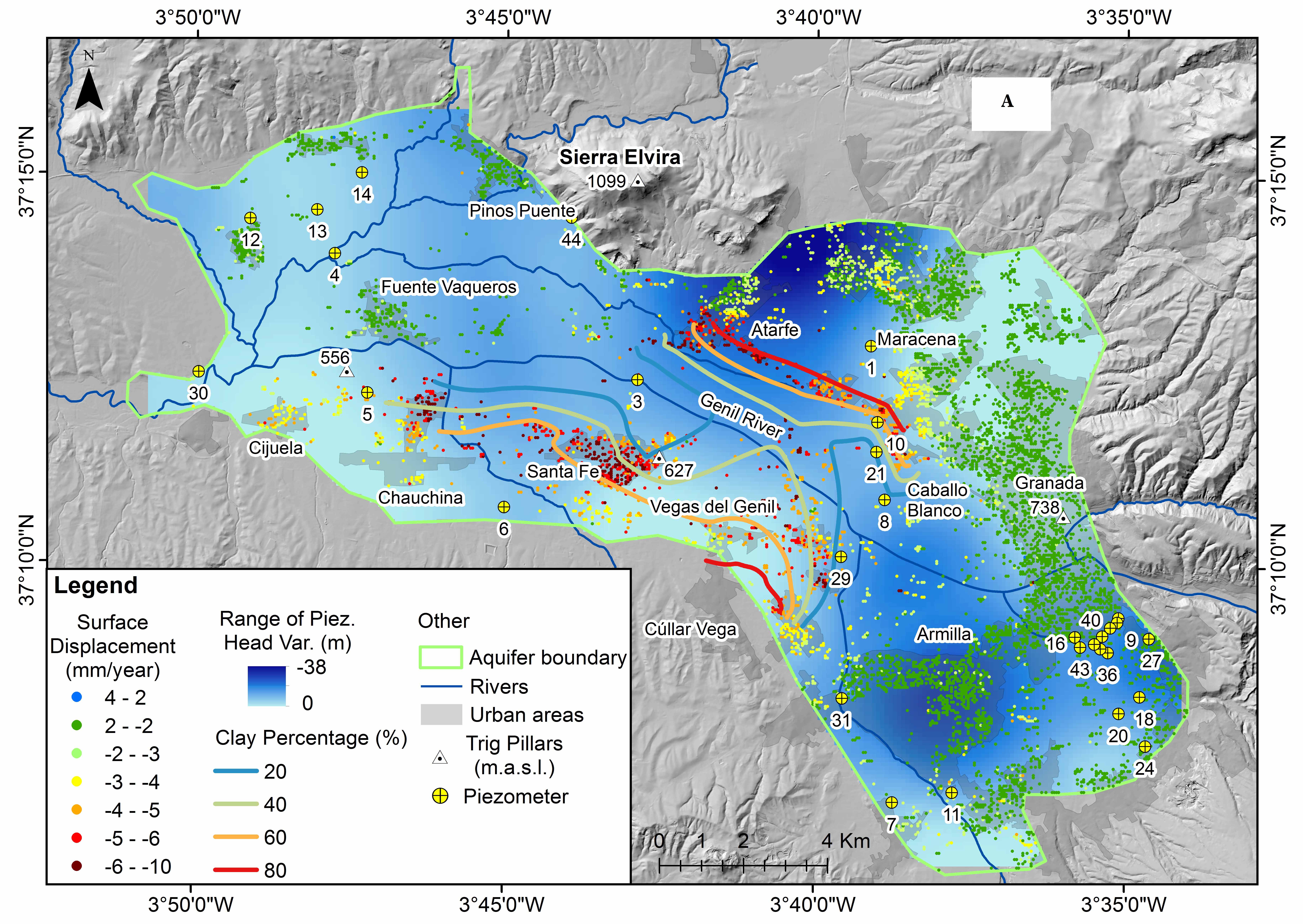 vista del nivel freatico de la vega de granada desde satélite 
