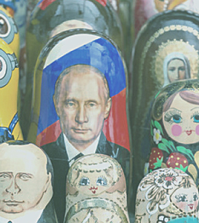 Matryoshka dolls, one of which features Vladimir Putin