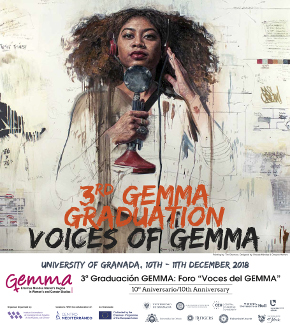 The programme poster, featuring a woman holding a microphone and looking directly at the viewer