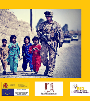 A section of the conference poster, featuring small children accompanied by a soldier