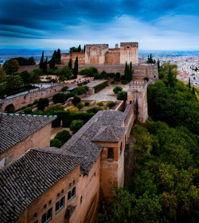 An overhead view of the Alhambra palace