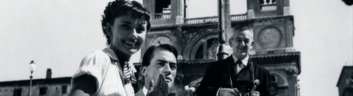 el director william wyler con Gregory Peck y Audrey Hepburn