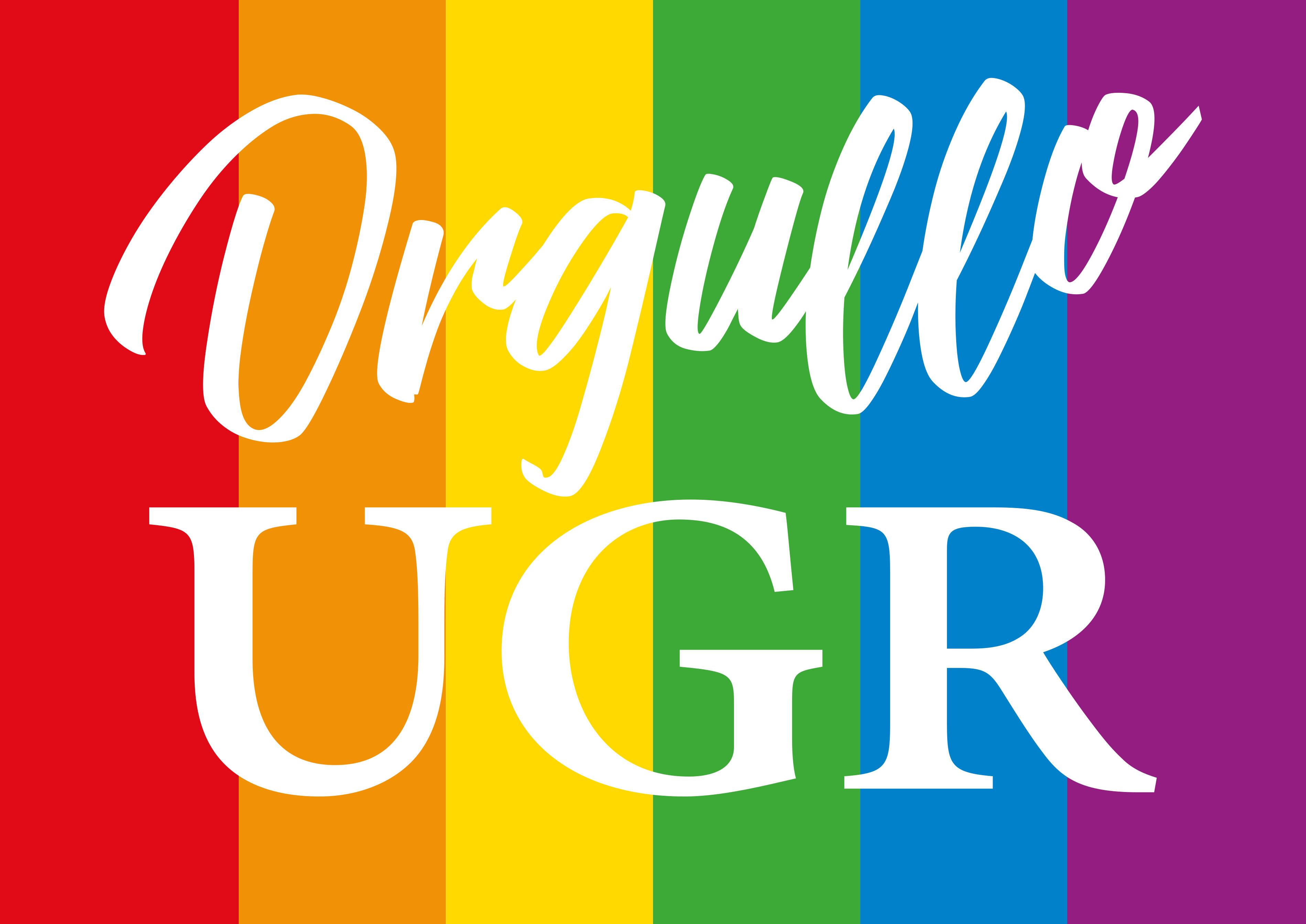 Bandera LGTBI+ con lema orgullo UGR