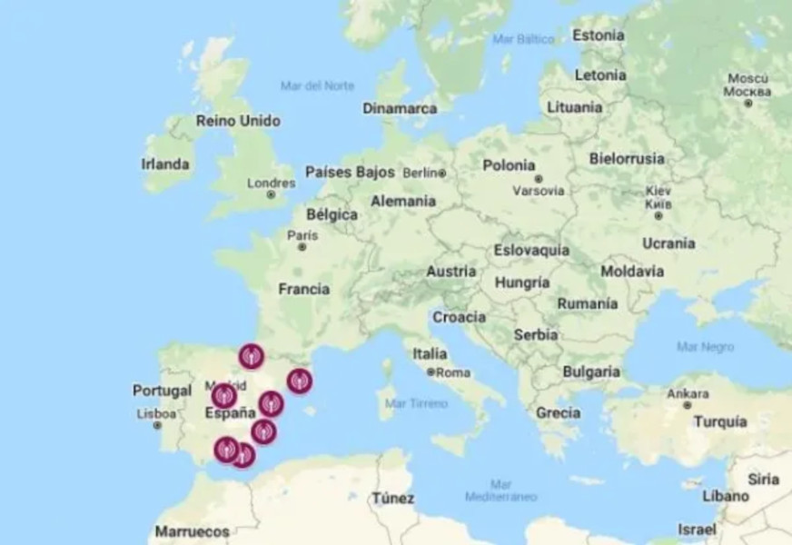 mapa con las radios universitarias españolas participantes