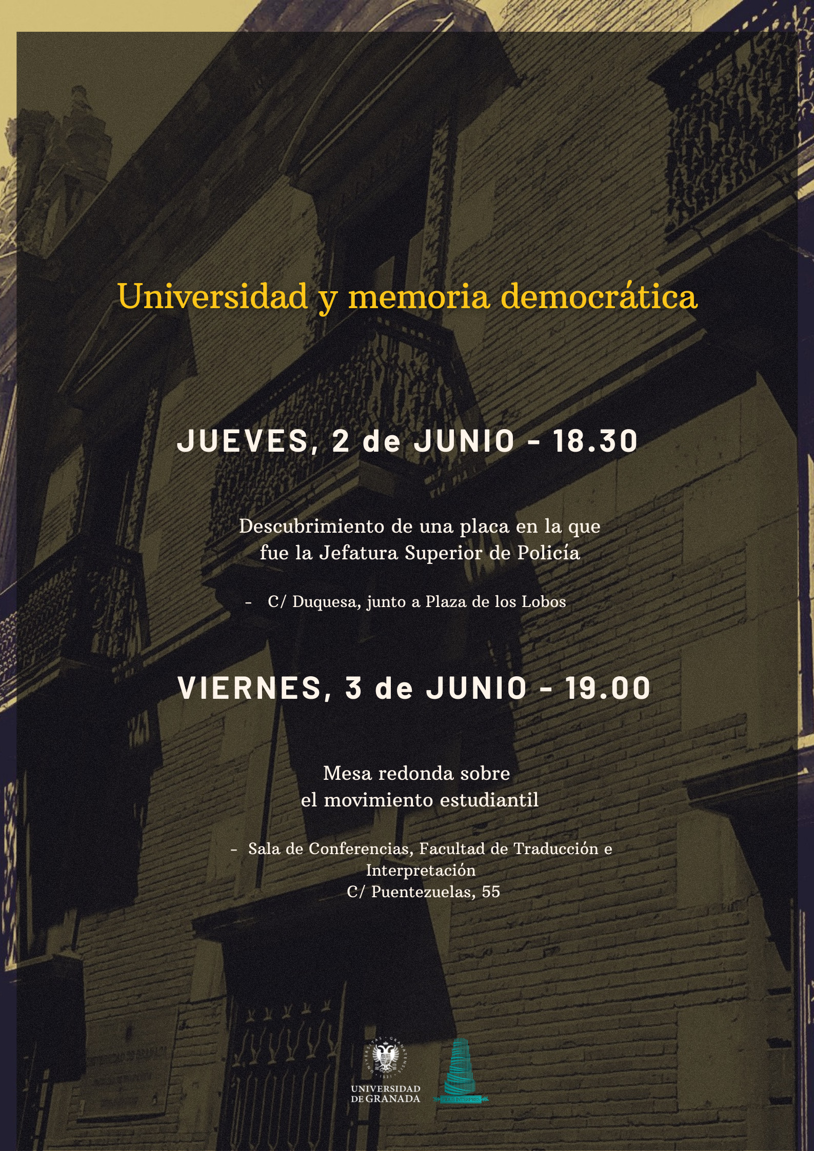 cartel del acto homenaje Descubrimiento de una placa homenaje a los estudiantes universitarios represaliados por el franquismo
