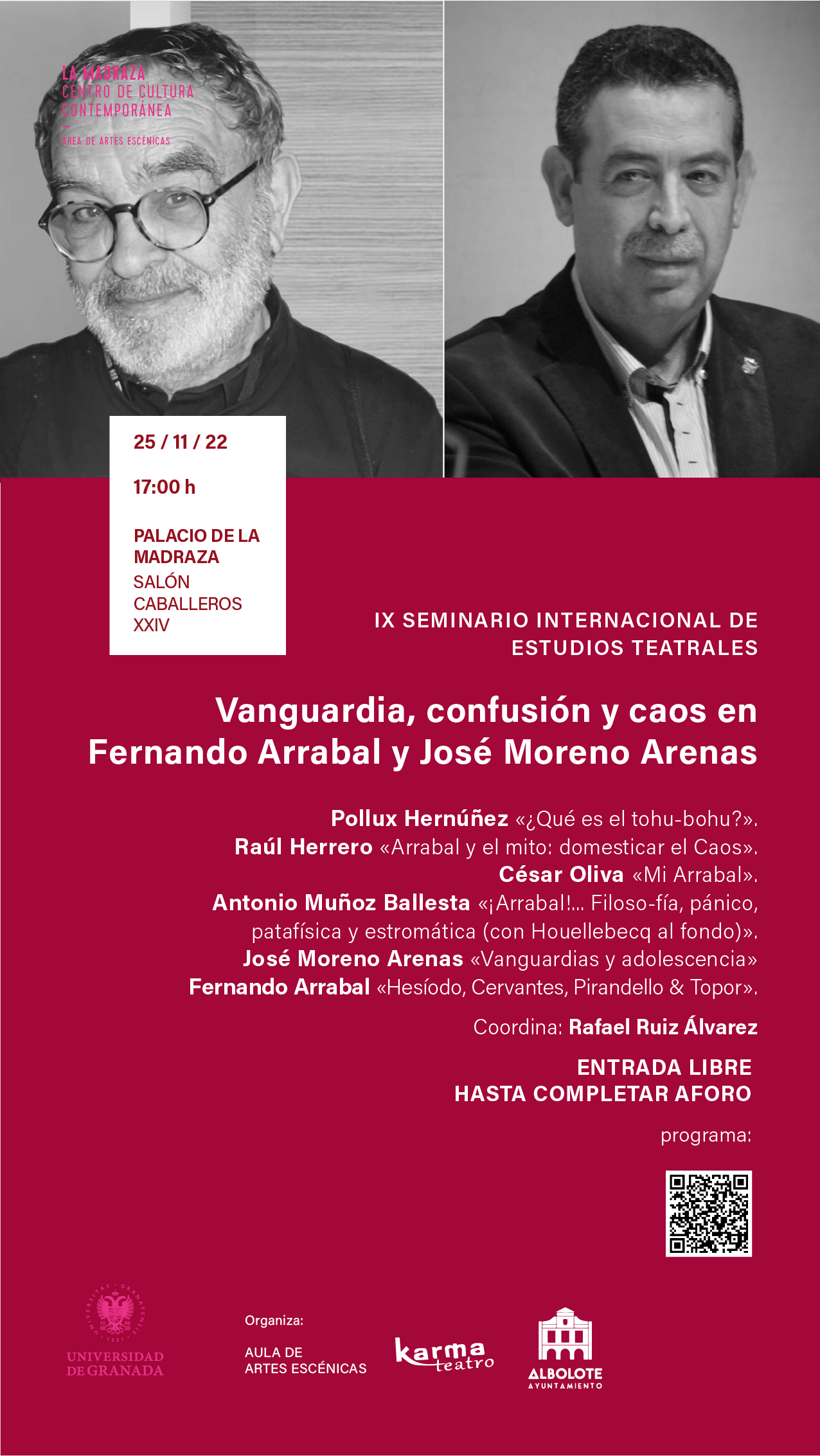 cartel del evento con Fernando Arrabal y José Moreno Arenas’
