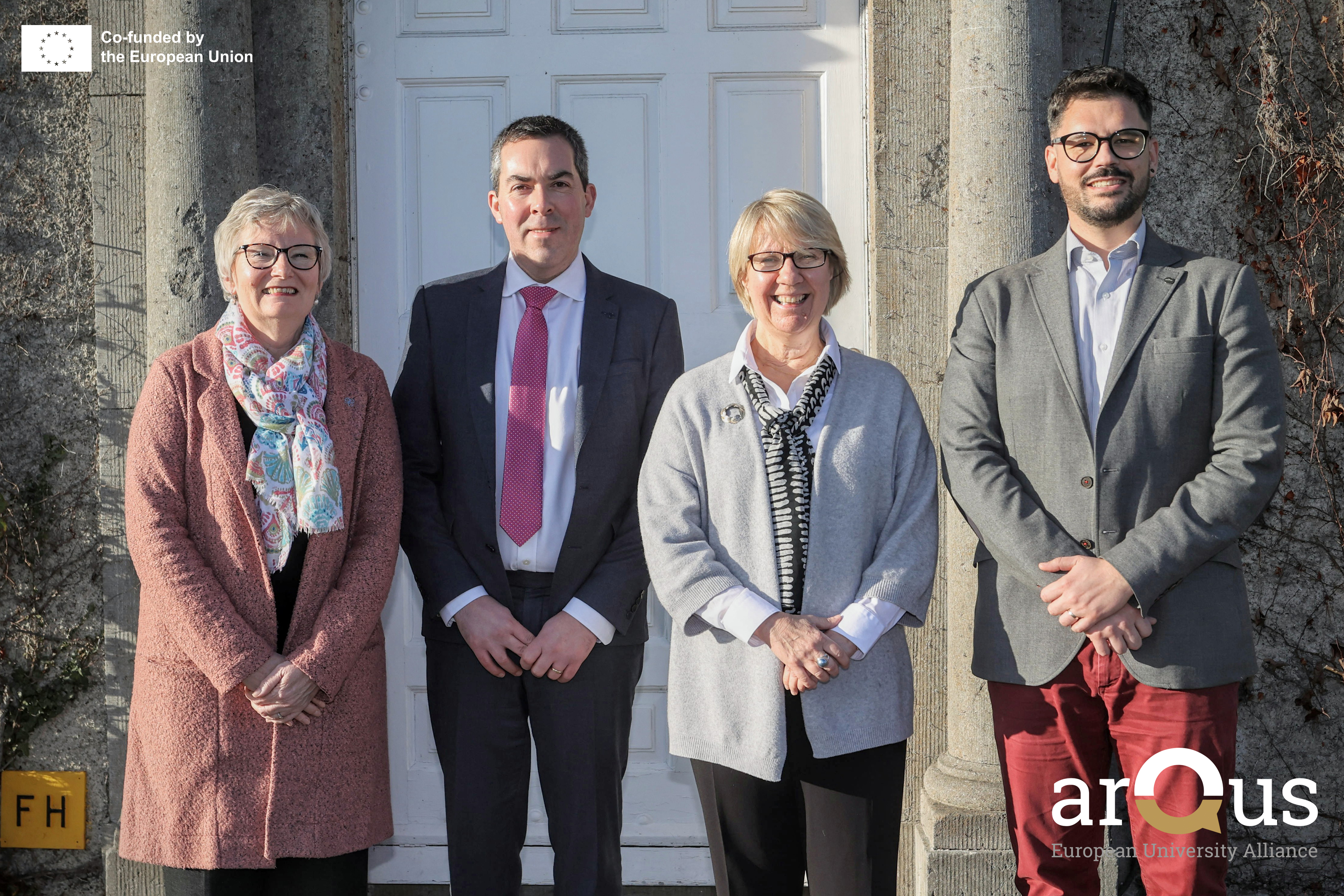 from left to right: Professor Dorothy Kelly (Coordinator of the Arqus Alliance and Vice-Rector for Internationalization at the University of Granada), Professor Patrick McCole (Vice-President International at Maynooth University), Professor Eeva Leinonen (President of Maynooth University), Fernando Galán (Arqus Executive Manager).