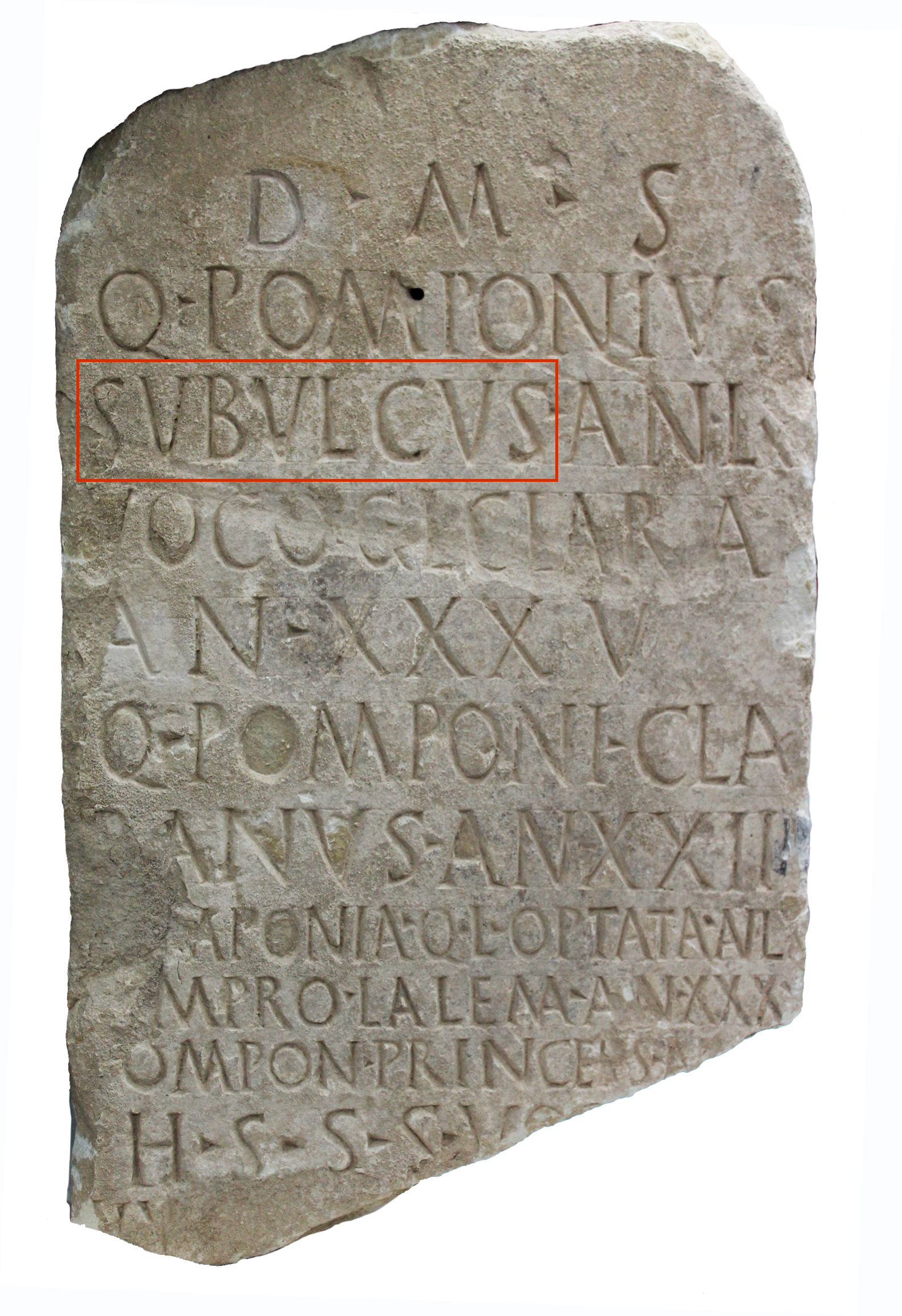inscripción romana con el nombre Subulcus