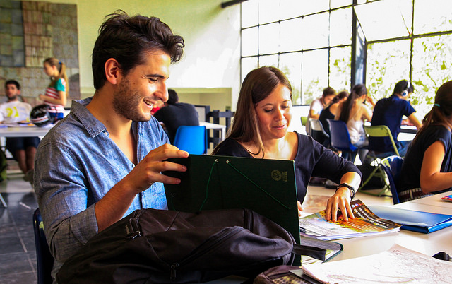 Students at the library