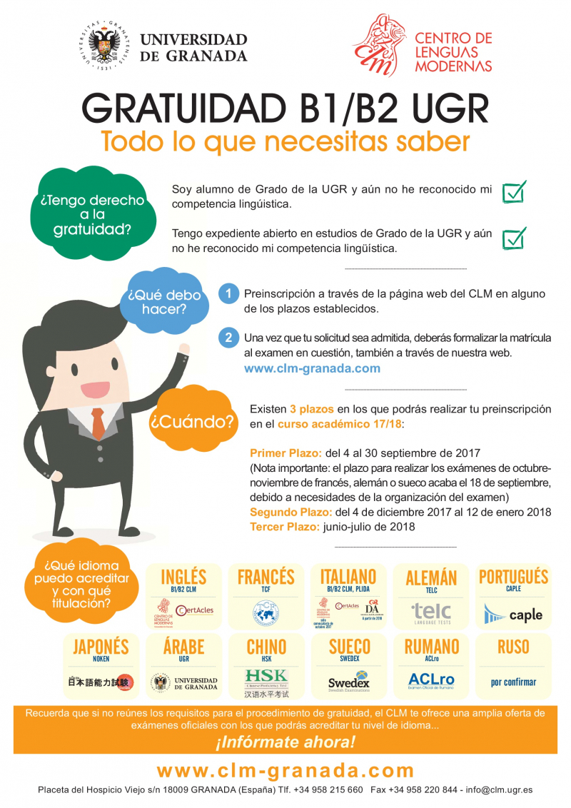 cartel con informacion sobre el proceso de solicitud de exámenes de acreditación lingüística gratuito