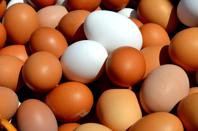 A mound of different coloured eggs