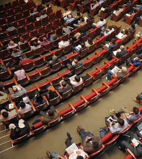 Conference participants seen from overhead