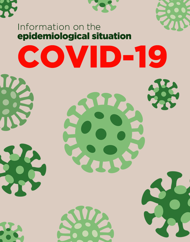 Varios coronavirus en color verde con un texto en la parte superior