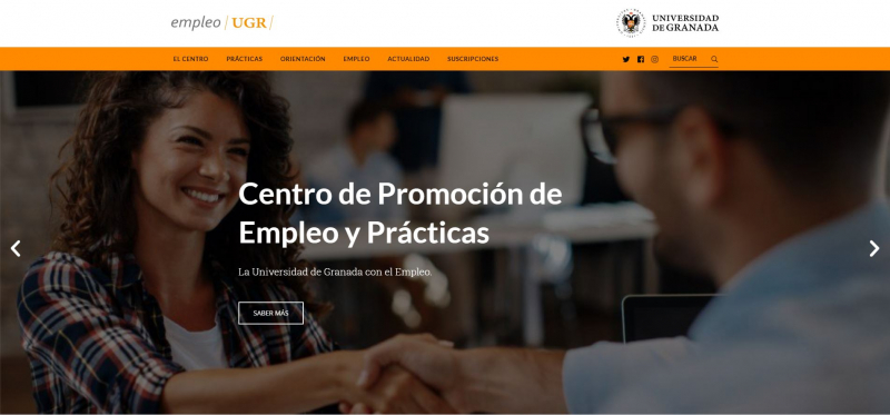 Captura de la nueva página web del Centro de Promoción de Empleo y Prácticas de la Universidad...