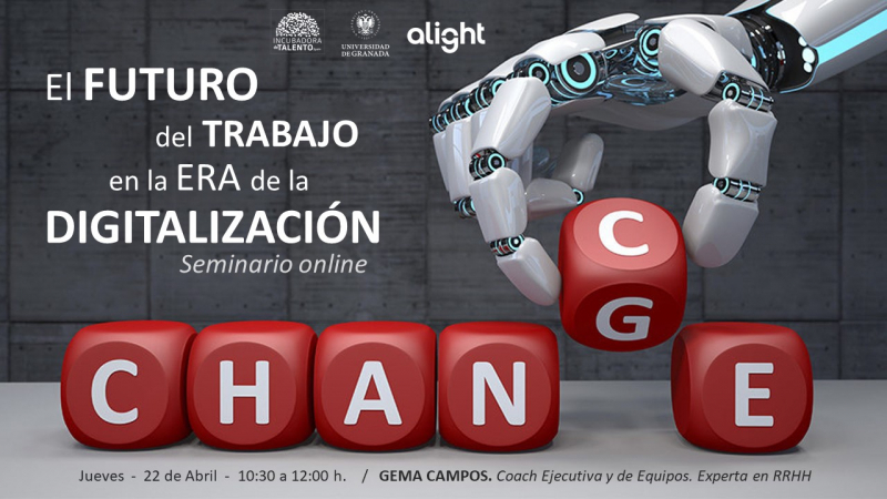 mano robotizada sujeta la letra G de la palabra change representada por cubos