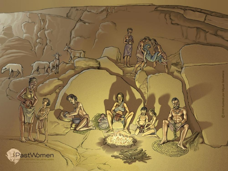 dibujo de pobladores en una cueva