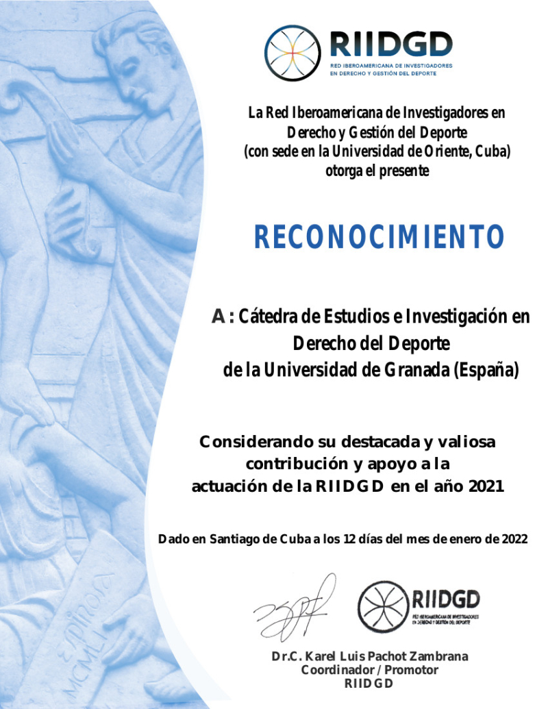 Diploma acreditativo del reconocimiento por parte de la RIIDGD