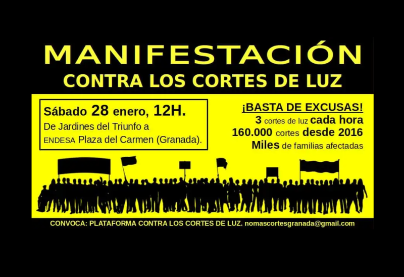 Cartel manifestacion contra los cortes de luz en Granada 2023