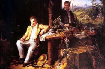 Eduard Mender. Humboldt en su choza de la jungla, 1856