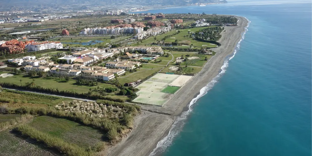 Aerial view of a developed stretch of coast